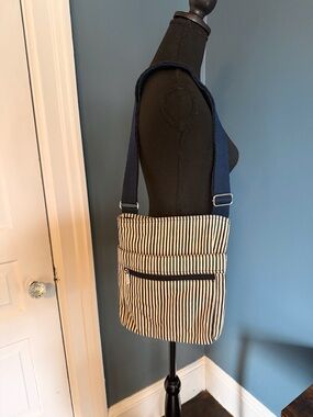Thirty-one Navy and Cream Striped Crossbody Bag